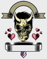 logotipo do crânio com chifres com objeto de amor vetor