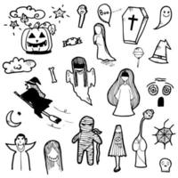 conjunto de vetores de elemento de desenho de mão de doodle de halloween