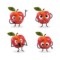 conjunto de caracteres de desenho animado de maçã incluindo maçã surpresa vetor