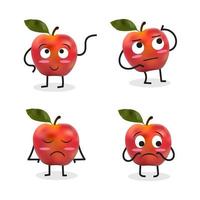 conjunto de caracteres de desenho animado de maçã incluindo maçã triste vetor