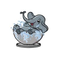 design de ilustração de desenho animado de elefante fofo tomando banho vetor