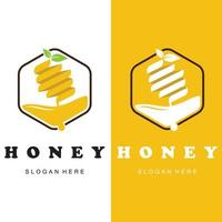 conjunto de logotipo de mel criativo com modelo de slogan vetor