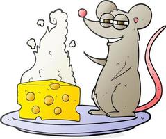 rato de desenho animado desenhado à mão livre com queijo vetor