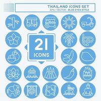 conjunto de ícones tailândia. relacionado ao símbolo da Tailândia. estilo de olhos azuis. design simples editável. ilustração simples. ícones de vetor simples. turismo de viagens do mundo. tailandês