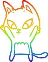 desenho de linha de gradiente de arco-íris gato de desenho animado confuso vetor