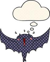 desenho animado morcego-vampiro feliz e balão de pensamento no estilo de quadrinhos vetor