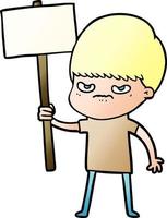 menino de desenho animado com raiva protestando vetor