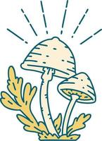 ilustração de cogumelos de estilo de tatuagem tradicional vetor