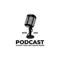 design de logotipo de podcast. logotipo de microfone antigo vetor