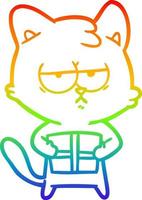 desenho de linha de gradiente de arco-íris gato de desenho animado entediado vetor