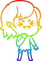 desenho de linha de gradiente de arco-íris garota vampira de desenho irritada vetor