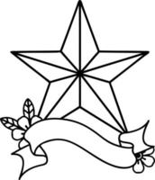 tatuagem de linha preta tradicional com banner de uma estrela vetor