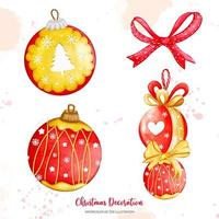 conjunto de decoração de natal, bola de natal e ilustração em aquarela de arco. vetor