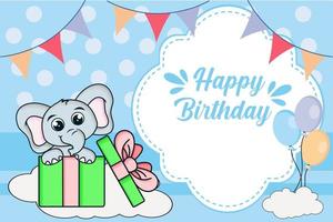 cartão de aniversário infantil com elefantes fofos e balão vetor