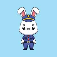 bonito coelho da polícia dos desenhos animados doodle arte conceito desenhado à mão vetor ilustração do ícone kawaii