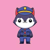 bonito lobo policial desenho animado doodle arte conceito desenhado à mão vetor ilustração de ícone kawaii