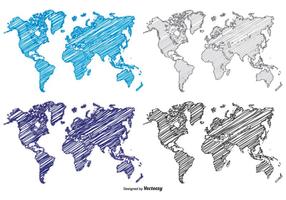 Mapas mundiais de estilo de rabiscos vetor