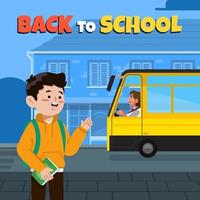 menino vai para a escola pelo conceito de ônibus vetor