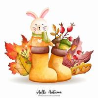 coelho de aquarela de natal fofo, coelho de inverno, animal de outono ou outono, ilustração de aquarela vetor