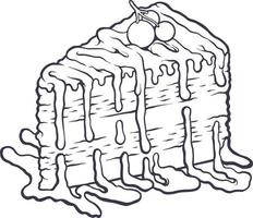 deliciosa ilustração monocromática de fatia de bolo de cereja de aniversário vetor