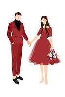 casal de noivos chineses no tradicional vestido vermelho de mãos dadas ilustração de vetores eps10