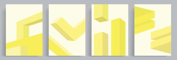 4 conjuntos de forma amarela 3d abstrata minimalista. adequado para cartazes, capas de livros, brochuras, revistas, folhetos, folhetos. vetor