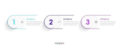 modelo de design de rótulo infográfico vetorial com ícones e 3 opções ou etapas. pode ser usado para diagrama de processo, apresentações, layout de fluxo de trabalho, banner, fluxograma, gráfico de informações. vetor