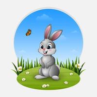 coelho feliz dos desenhos animados em pé na grama vetor