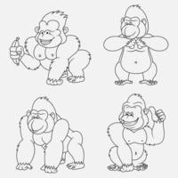 coleção de linhas finas de gorila dos desenhos animados isolada no fundo branco vetor