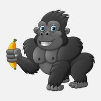 gorila engraçado dos desenhos animados segurando banana vetor