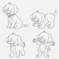 cães dos desenhos animados linhas finas com diferentes poses e expressões vetor