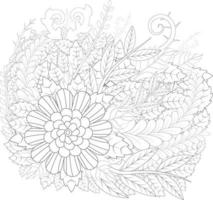 páginas para colorir doodle, doodle de primavera, páginas para colorir florais para crianças e adultos, árvore de primavera e floral vetor