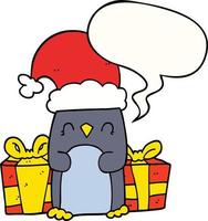 pinguim de natal fofo e bolha de fala vetor