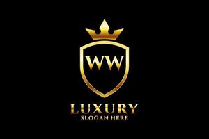 inicial ww elegante logotipo de monograma de luxo ou modelo de crachá com pergaminhos e coroa real - perfeito para projetos de marca luxuosos vetor