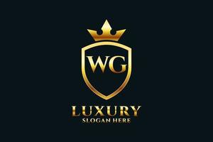 logotipo de monograma de luxo elegante inicial wg ou modelo de crachá com pergaminhos e coroa real - perfeito para projetos de marca luxuosos vetor