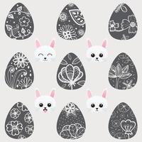 doodle de design de ovo de páscoa com cara de coelho vetor