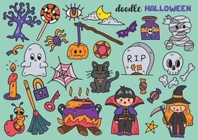 objetos de halloween de estilo desenhado à mão doodle objetos ilustração vetorial vetor