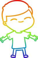 desenho de linha de gradiente de arco-íris desenho animado menino sorridente vetor