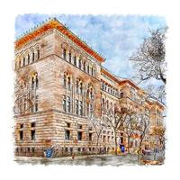 newberry biblioteca frança esboço em aquarela ilustração desenhada à mão vetor