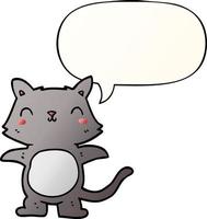 gato de desenho animado e bolha de fala em estilo gradiente suave vetor