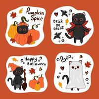 gato kawaii de halloween com ilustração vetorial de fantasia vetor