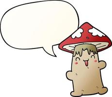 personagem de desenho animado cogumelo e bolha de fala no estilo de gradiente suave vetor