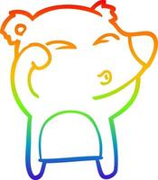 desenho de linha de gradiente de arco-íris desenho animado urso cansado esfregando os olhos vetor