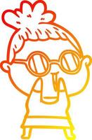 linha de gradiente quente desenho desenho animado mulher tímida usando óculos vetor