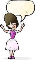 mulher feliz dos anos 50 dos desenhos animados com bolha do discurso vetor