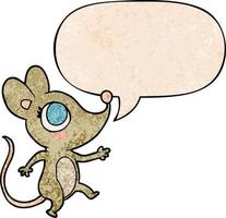 rato bonito dos desenhos animados e bolha de fala no estilo de textura retrô vetor