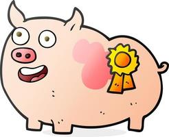 porco premiado de desenho animado desenhado à mão livre vetor