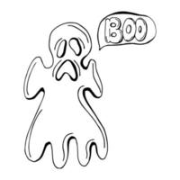 ilustração vetorial em estilo doodle. pequeno fantasma. desenho simples sobre o tema do halloween, um fantasma fofo. isolado no fundo branco, design para férias, para crianças vetor