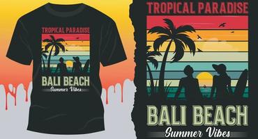 paraíso tropical praia de bali vibrações de verão. design de camiseta de citação de verão vetor