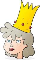 rainha dos desenhos animados desenhada à mão livre com coroa vetor